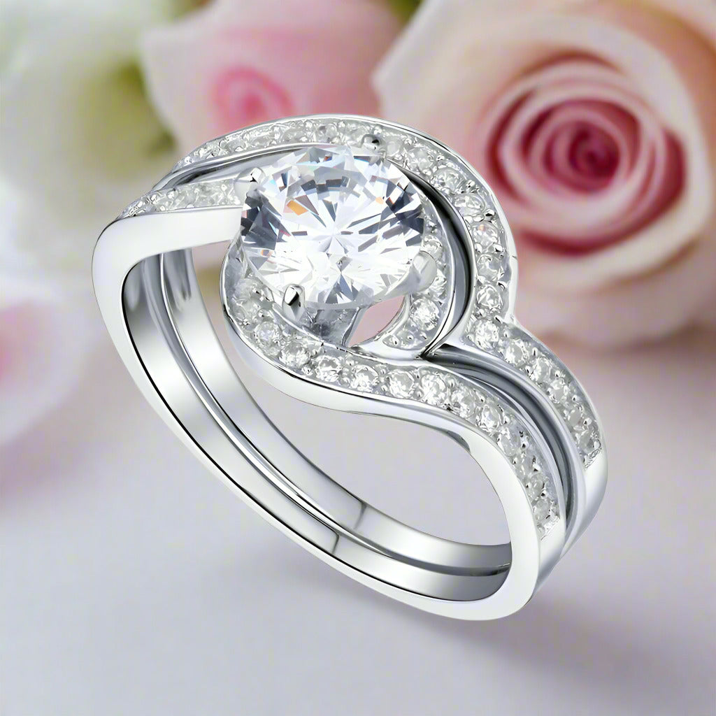 1.25 Carat Diamond Swirl Bridal Ring Set-Black Diamonds New York