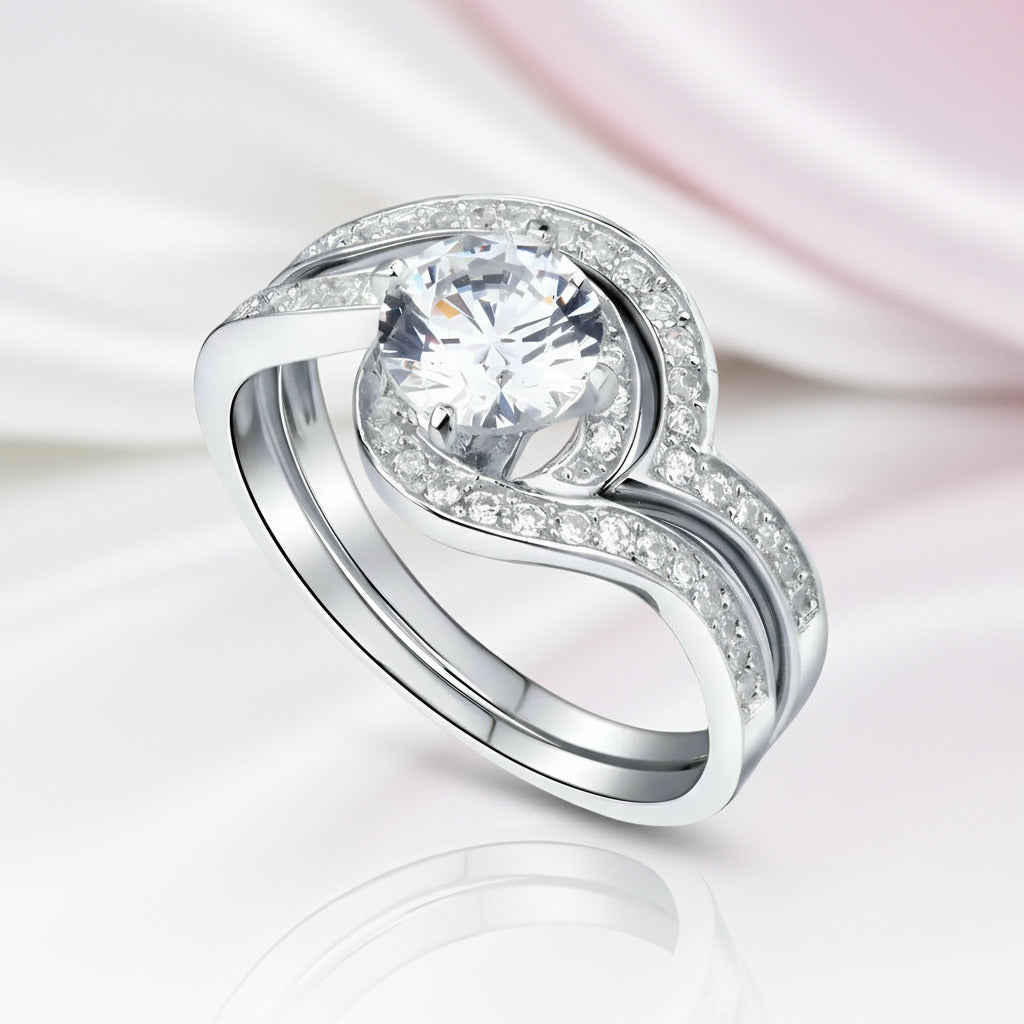 1.25 Carat Diamond Option Swirl Bridal Ring Set-Black Diamonds New York