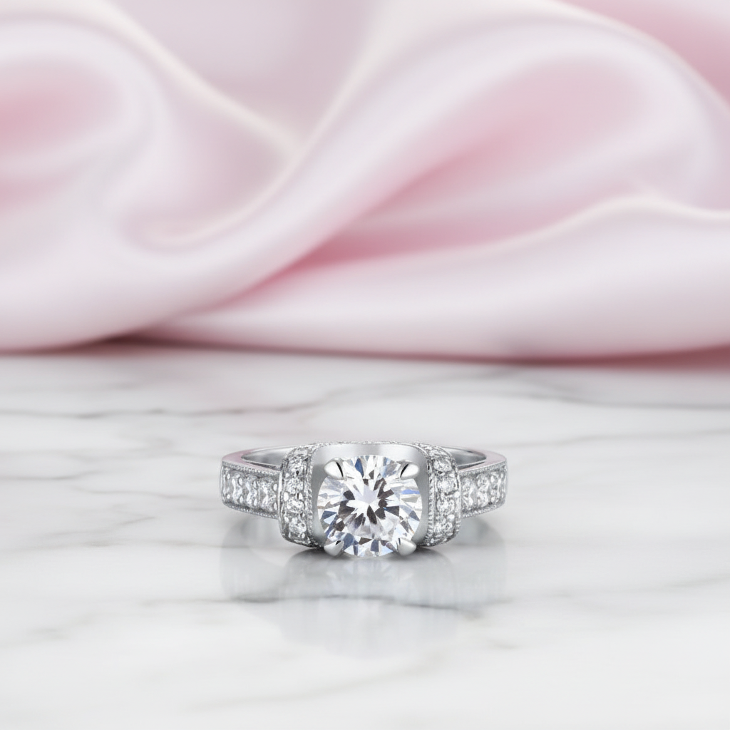 Unique Horseshoe Design Engagement Ring with 1.25 Ct Round Diamond Option-Black Diamonds New York