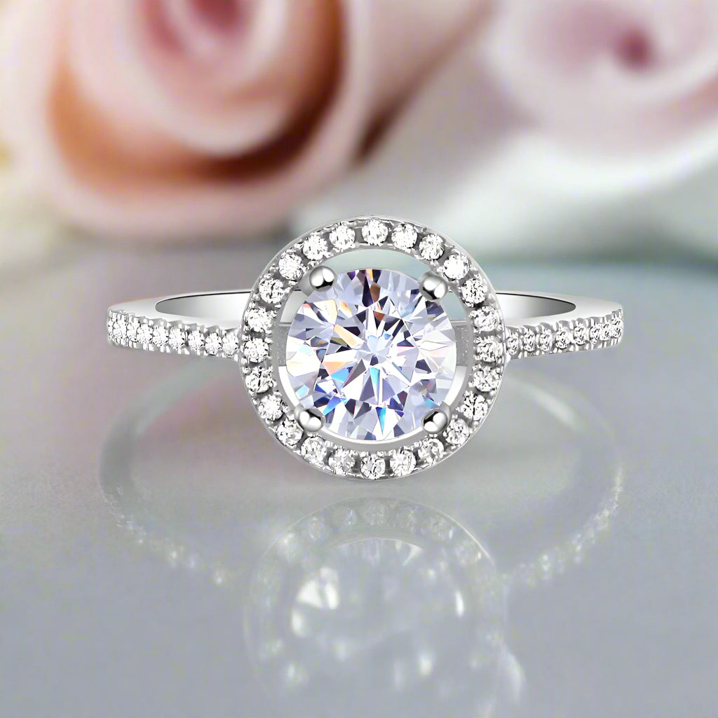 1.25 Ct Round Cut Diamond Halo Engagement Ring-Black Diamonds New York