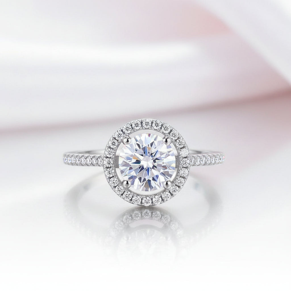 1.25 Ct Round Cut Diamond Option Halo Engagement Ring-Black Diamonds New York