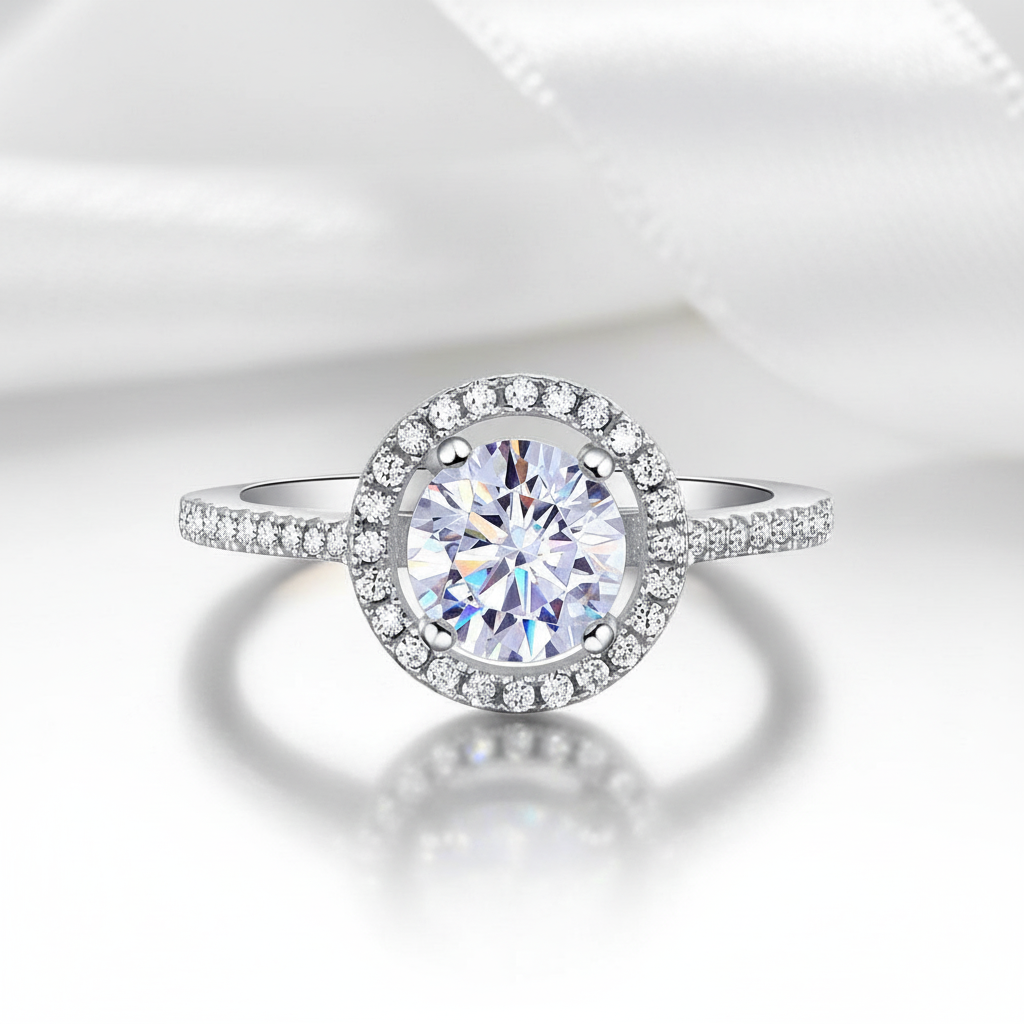 1.25 Ct Round Cut Diamond Option Halo Engagement Ring-Black Diamonds New York