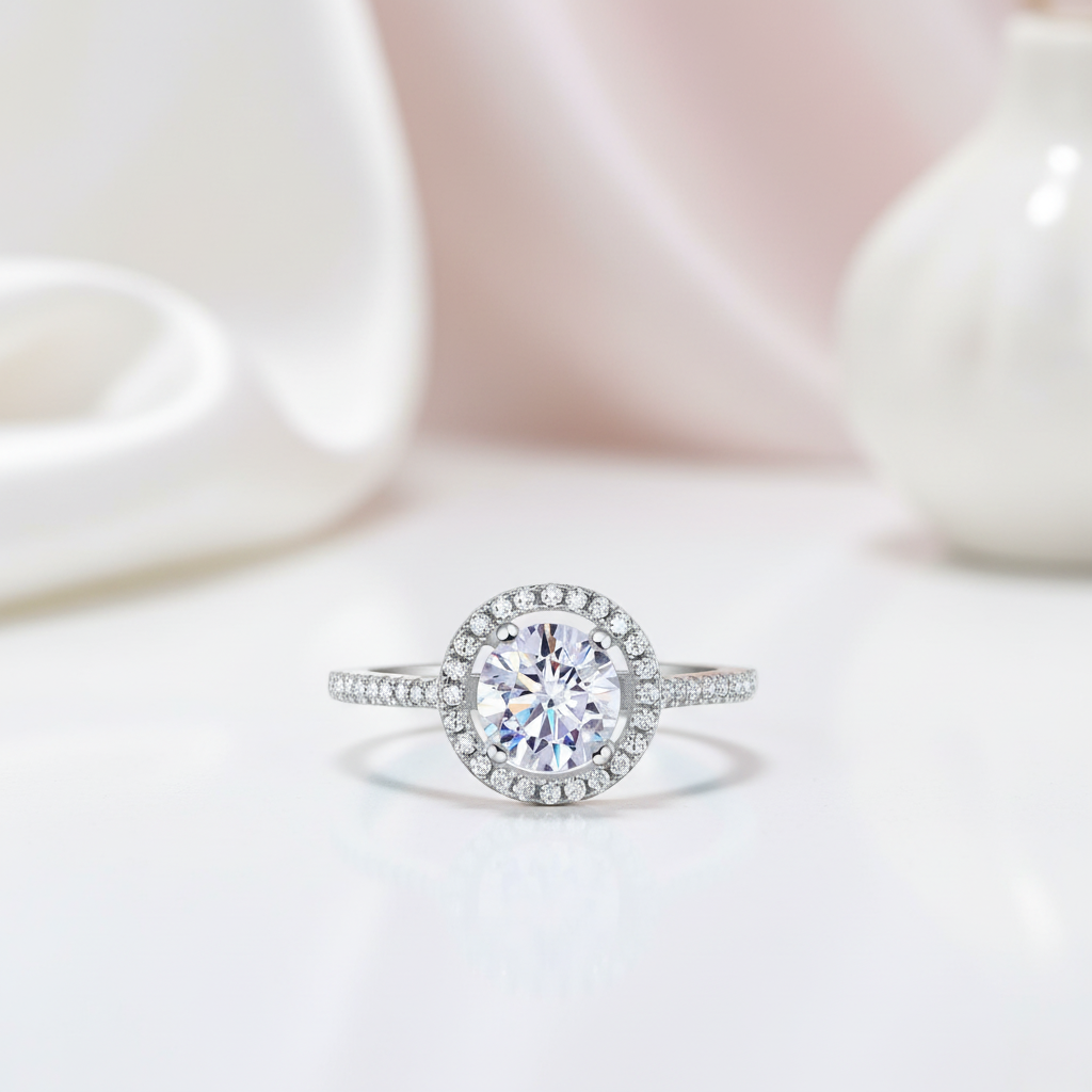 1.25 Ct Round Cut Diamond Option Halo Engagement Ring-Black Diamonds New York