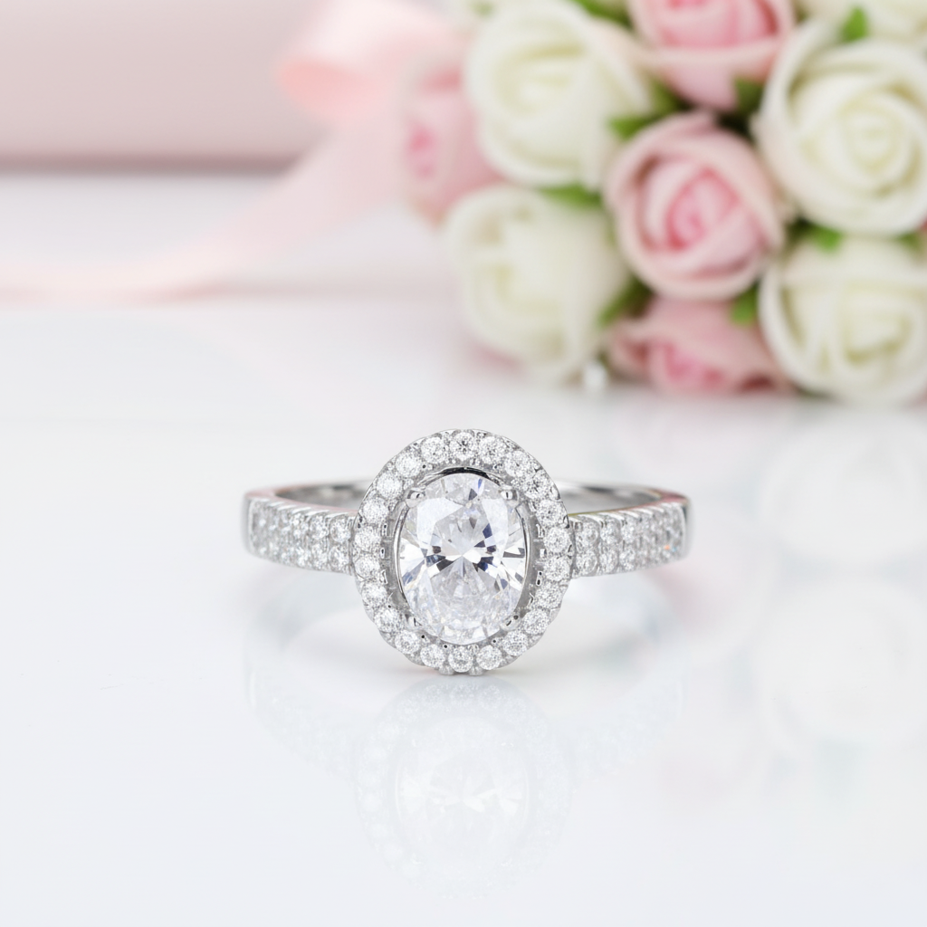 1.5 Ct Oval-cut Diamond Option with Halo Engagement Ring-Black Diamonds New York