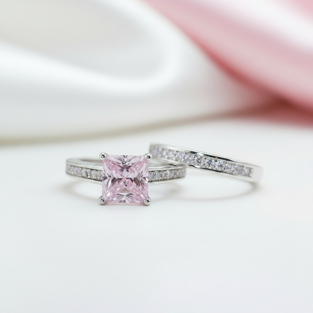 1.5 Carat Princess Cut Diamond Option 2-Pcs Wedding Engagement Ring Set-Black Diamonds New York