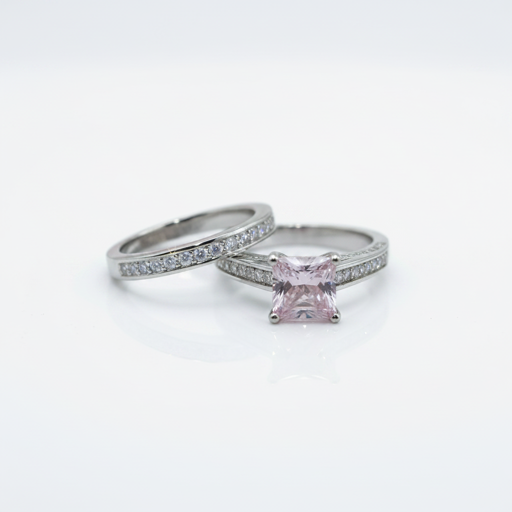 1.5 Carat Princess Cut Diamond Option 2-Pcs Wedding Engagement Ring Set-Black Diamonds New York