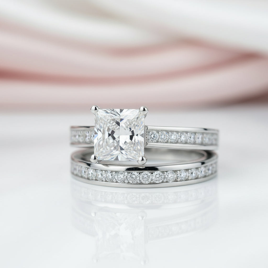 1.5 ct Princess Cut Diamond Option 2-Pcs Wedding Engagement Ring Set-Black Diamonds New York
