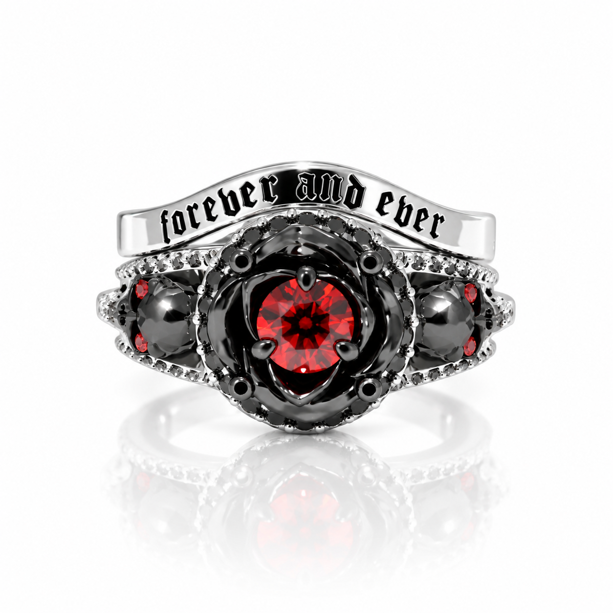 Forever And Ever Wedding Rings- 14k Rose Gold with Skulls-Black Diamonds New York