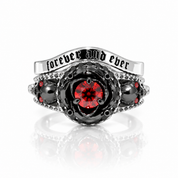 Forever And Ever Wedding Rings- 14k Rose Gold with Skulls-Black Diamonds New York