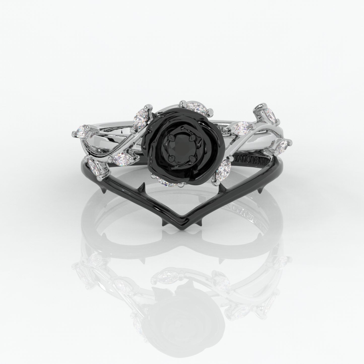 Black Rose- .50ct Round Cut Moissanite 14k Gold Modern Goth Engagement Ring