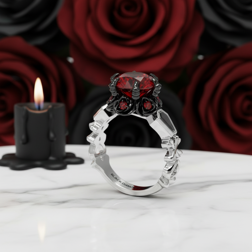 Through Eternity Ring- 3 ct Round Cut Diamond Option with Spider Legs Gothic Wedding Ring-Black Diamonds New York