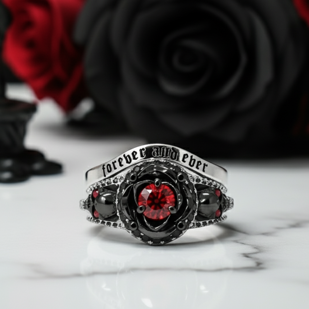 Forever And Ever Wedding Rings- 14k Rose Gold with Skulls-Black Diamonds New York