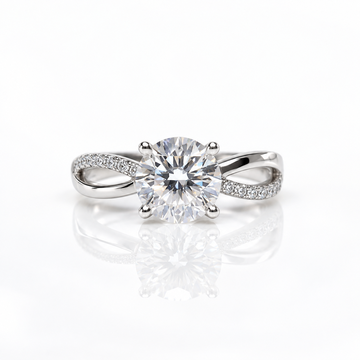 1 Carat Round Cut Diamond Option Twist 4 Claws Engagement Ring-Black Diamonds New York