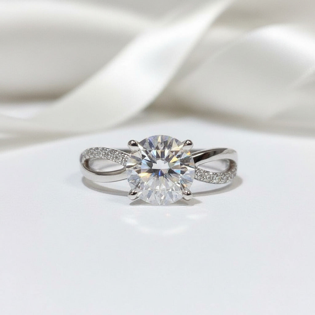 1 Carat Round Cut Diamond Option Twist 4 Claws Engagement Ring-Black Diamonds New York