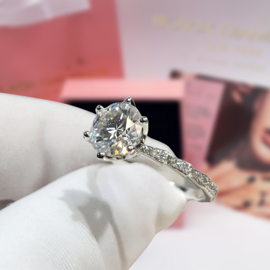 5 Carat Round Cut Moissanite Engagement Ring-Black Diamonds New York