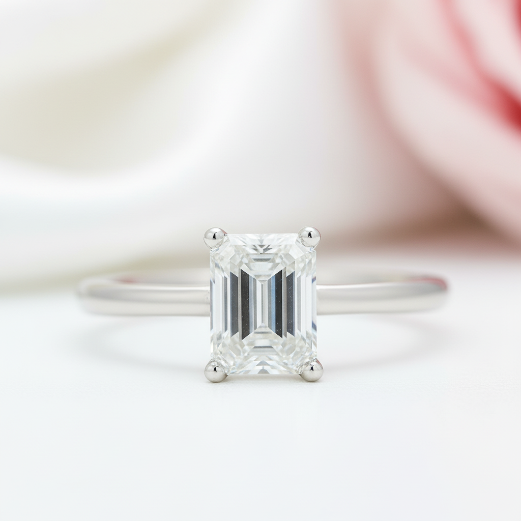 1.0 Ct Emerald Cut Diamond Option Solitaire Engagement Ring-Black Diamonds New York