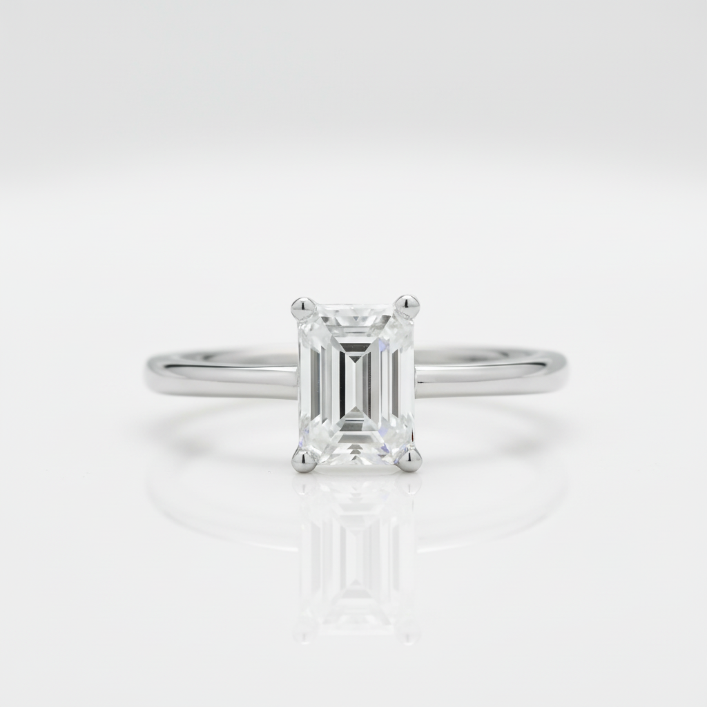 1.0 Ct Emerald Cut Diamond Option Solitaire Engagement Ring-Black Diamonds New York