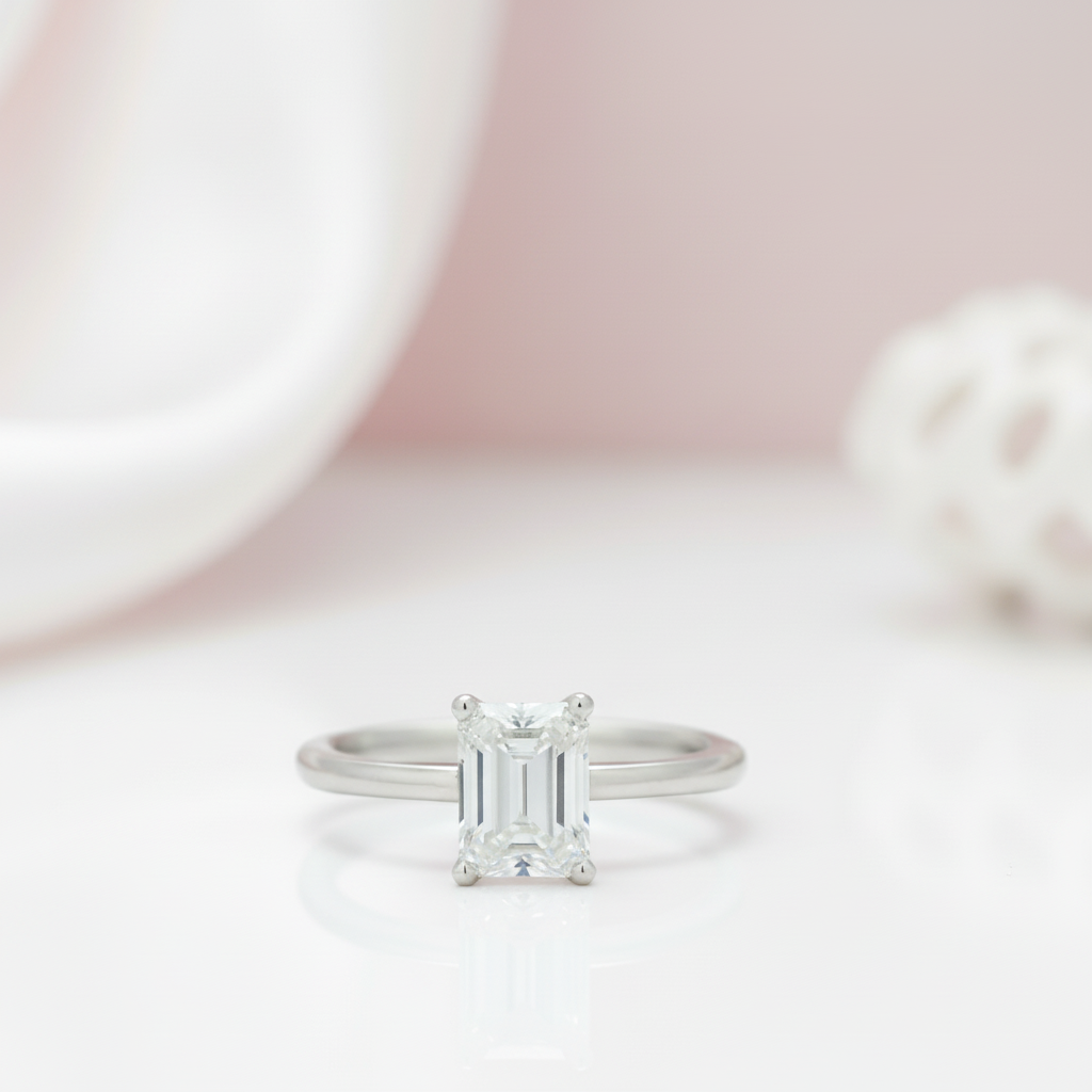 1.0 Ct Emerald Cut Diamond Option Solitaire Engagement Ring-Black Diamonds New York