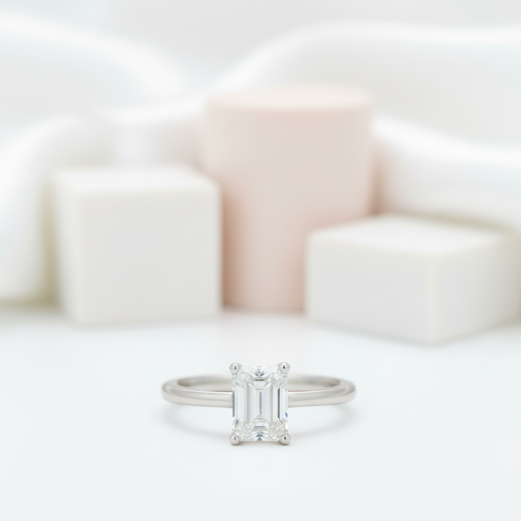 1.0 Ct Emerald Cut Diamond Solitaire Engagement Ring-Black Diamonds New York