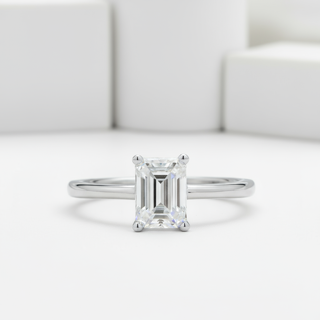 1.0 Ct Emerald Cut Diamond Solitaire Engagement Ring-Black Diamonds New York