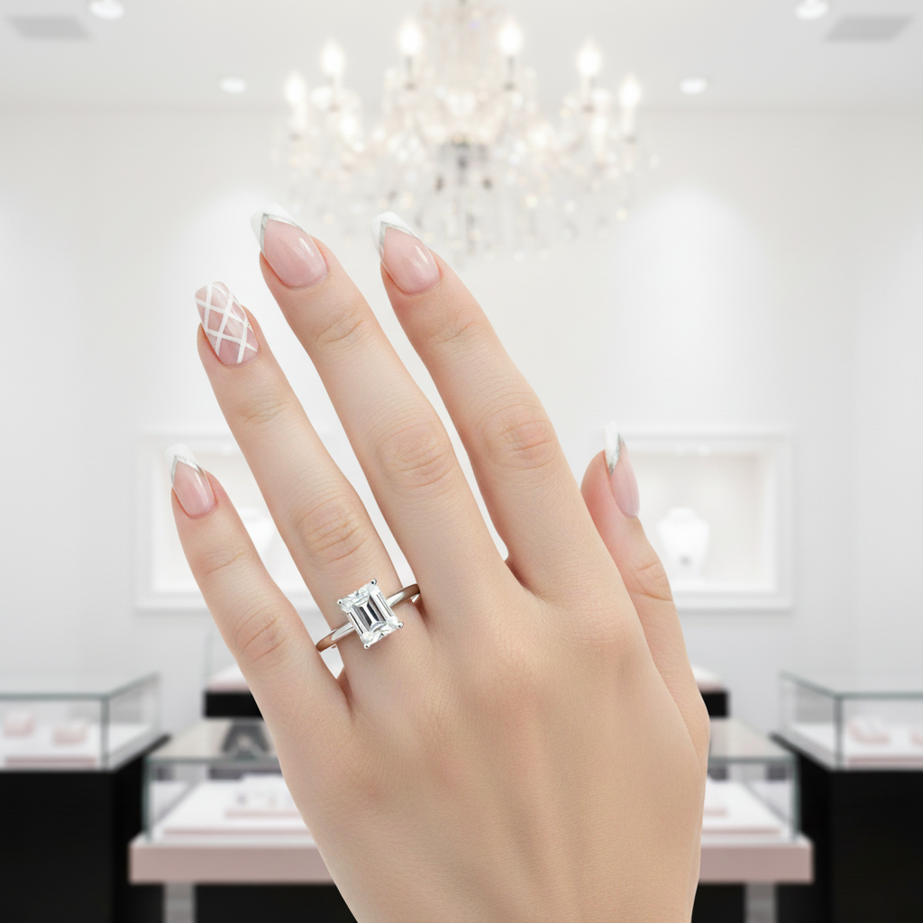 1.0 Ct Emerald Cut Diamond Option Solitaire Engagement Ring-Black Diamonds New York