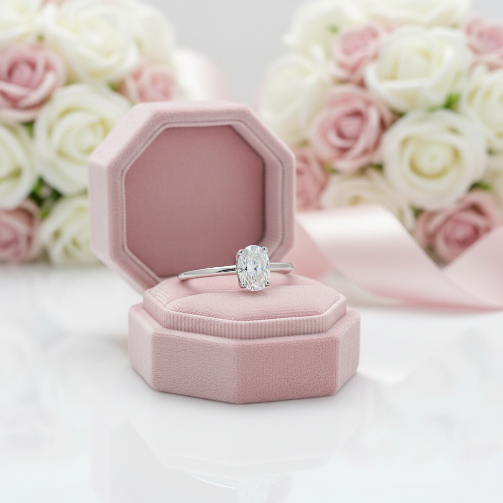 1.0 Ct Oval Cut Diamond Option Solitaire Engagement Ring-Black Diamonds New York