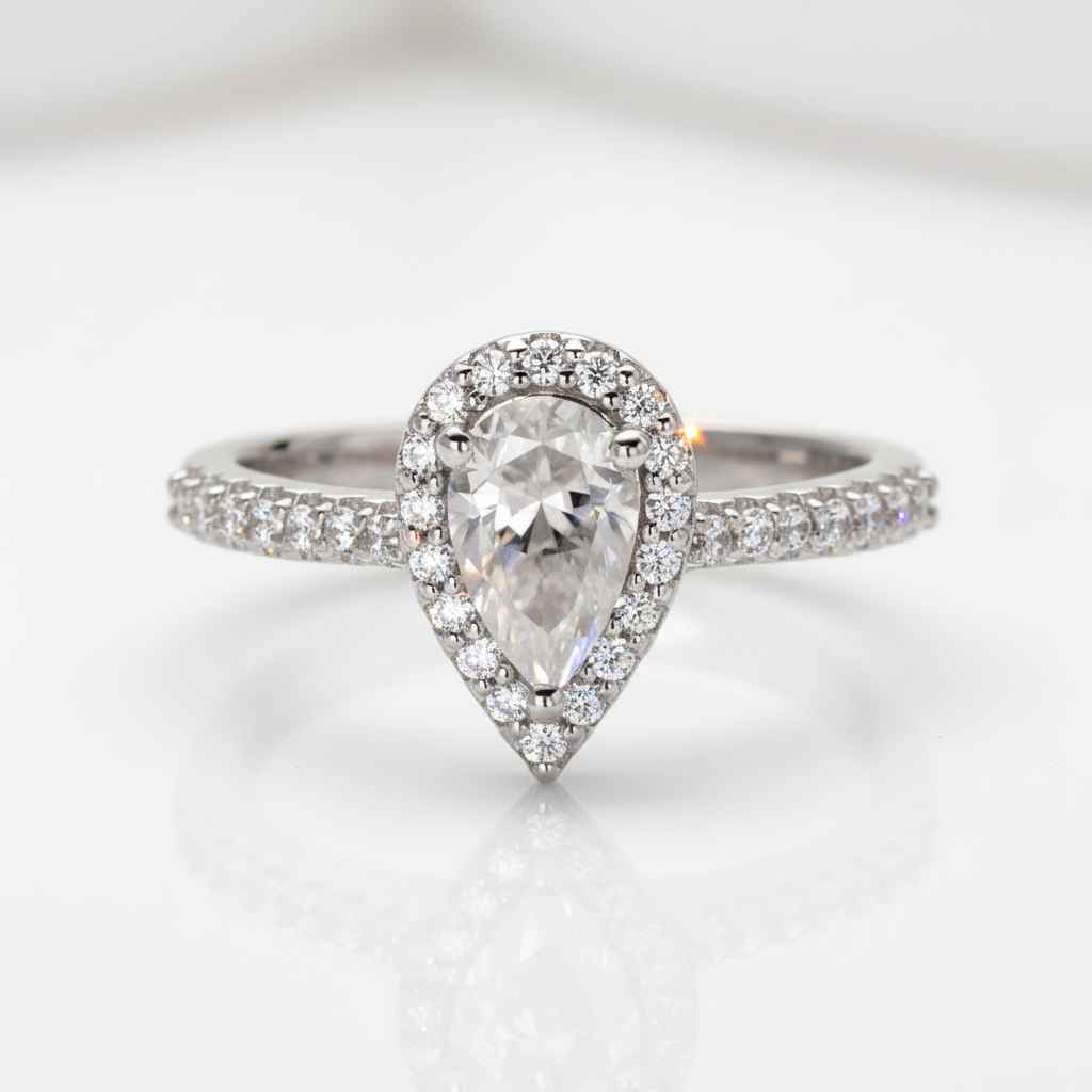 1ct 5*8mm Pear Cut Diamond Option Petite Halo Engagement Ring-Black Diamonds New York