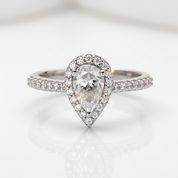 1ct 5*8mm Pear Cut Diamond Option Petite Halo Engagement Ring-Black Diamonds New York