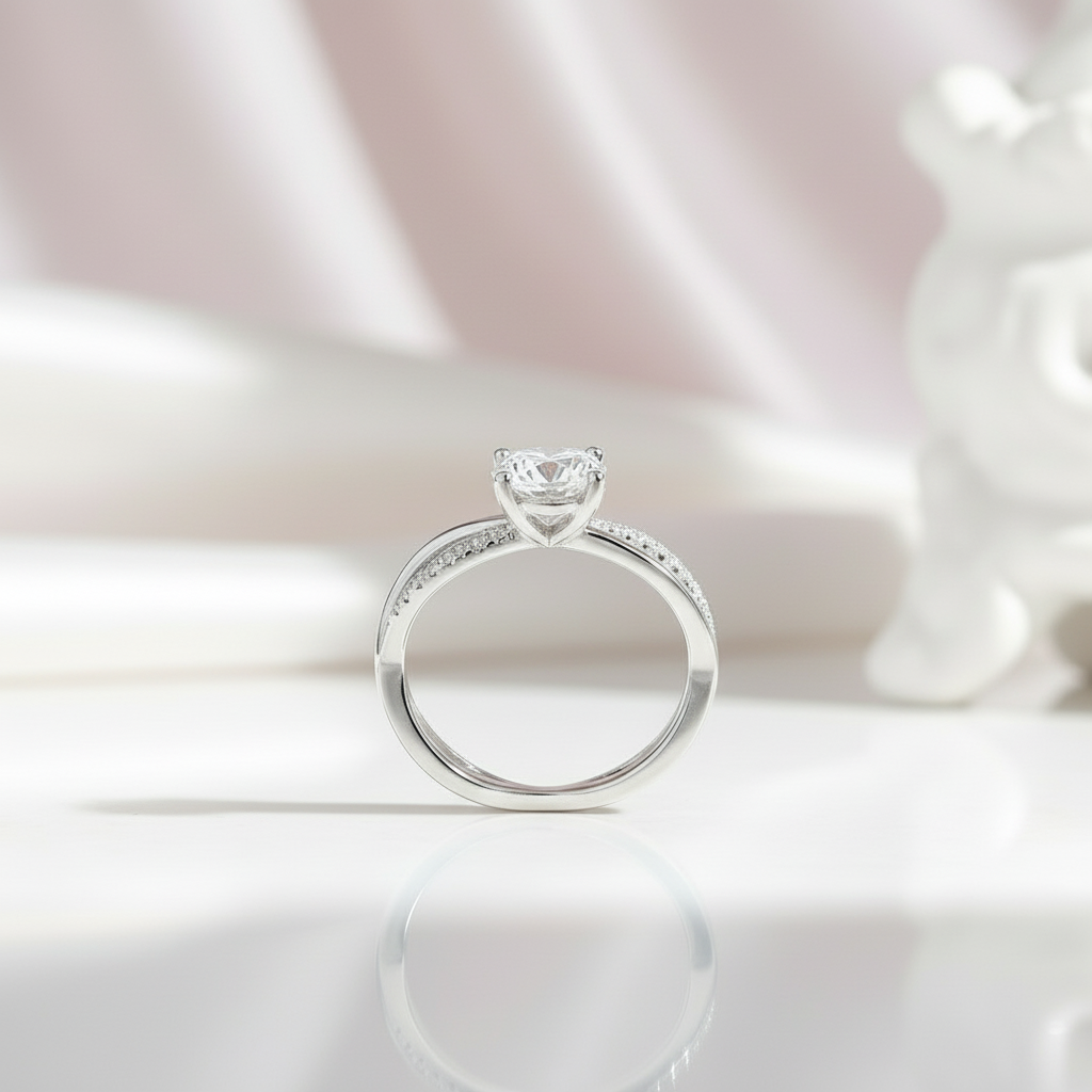 1.0 Ct Round Cut Diamond Halo Twist Band Engagement Ring-Black Diamonds New York