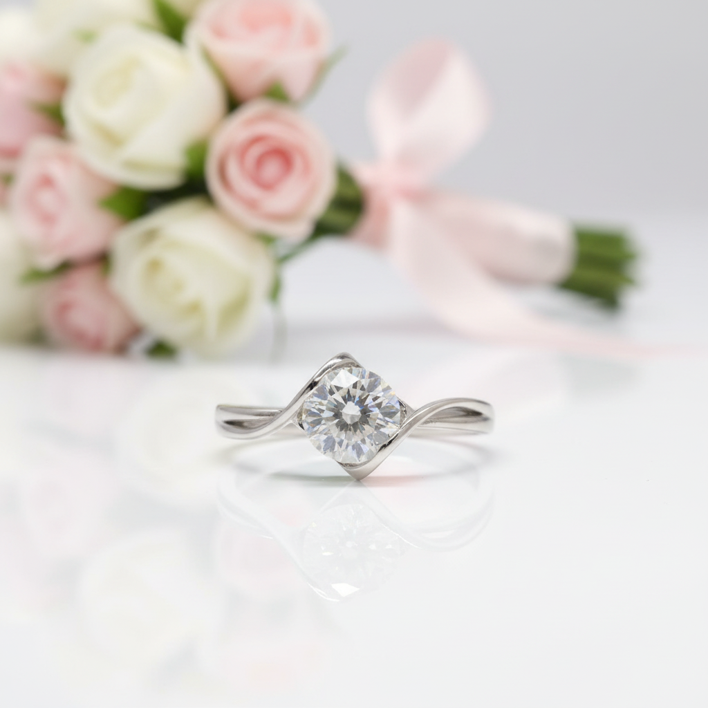 1.0 Ct Round Diamond Option Angel Engagement Ring-Black Diamonds New York
