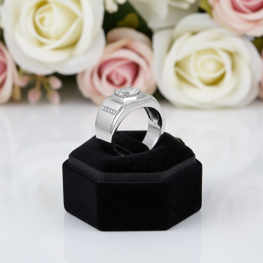 1Ct 6.5mm Solitaire Diamond Men's Ring-Black Diamonds New York