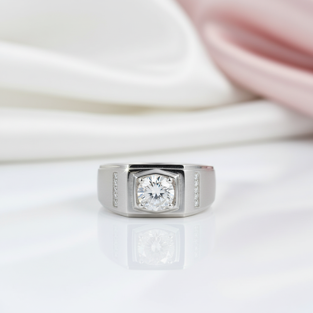 1Ct 6.5mm Solitaire Diamond Option Men's Ring-Black Diamonds New York