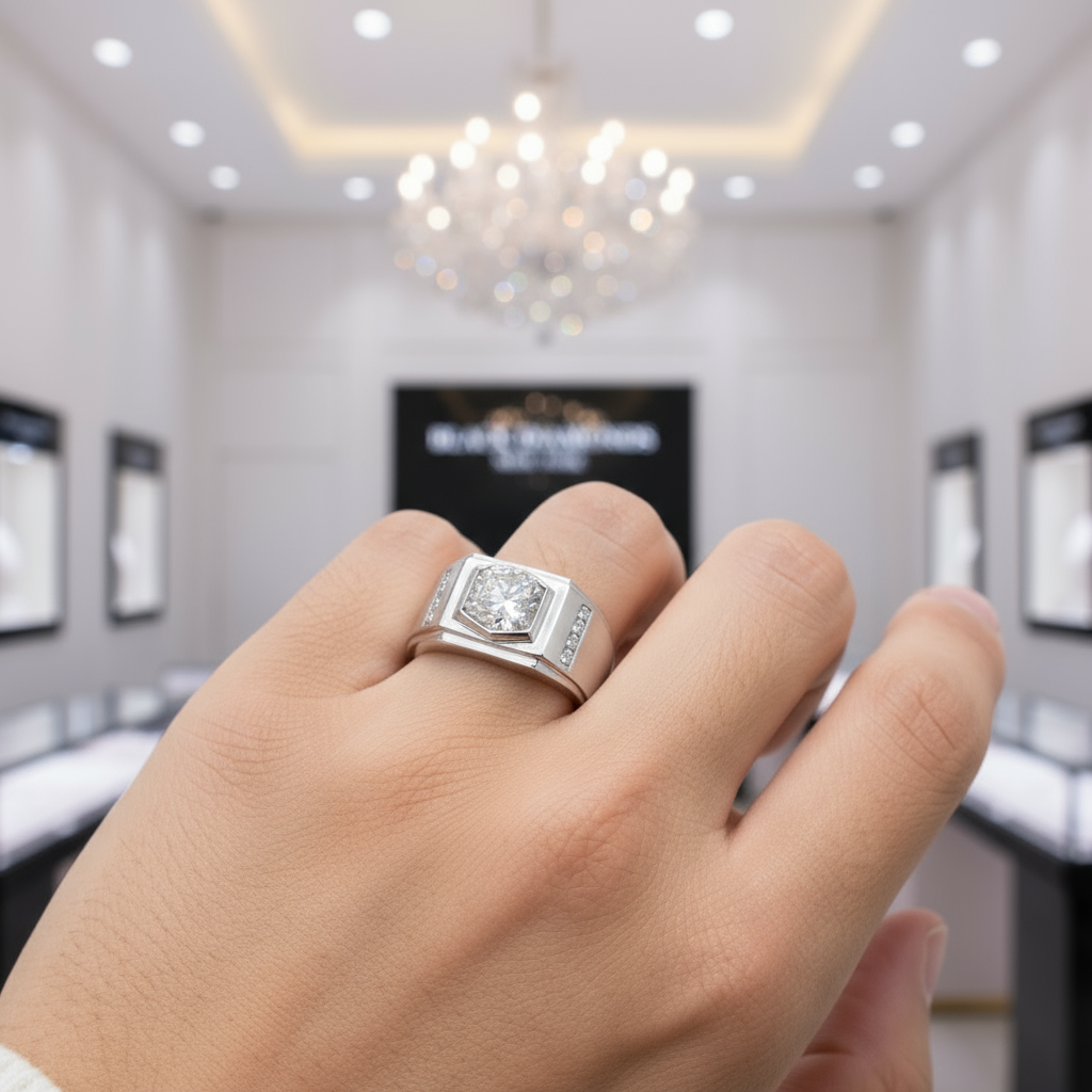 1Ct 6.5mm Solitaire Diamond Men's Ring-Black Diamonds New York