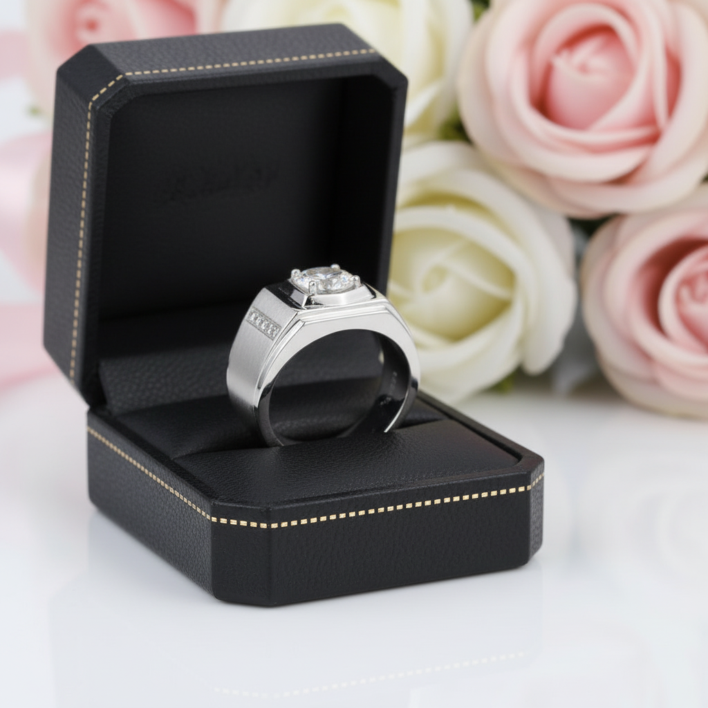 1Ct 6.5mm Solitaire Diamond Option Men's Ring-Black Diamonds New York