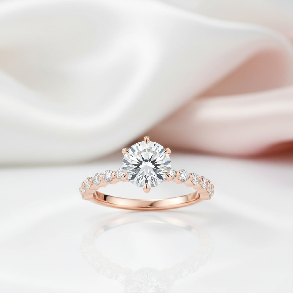 1ct Clear Round Diamond Option 14k Rose Gold Bubble Ring-Black Diamonds New York