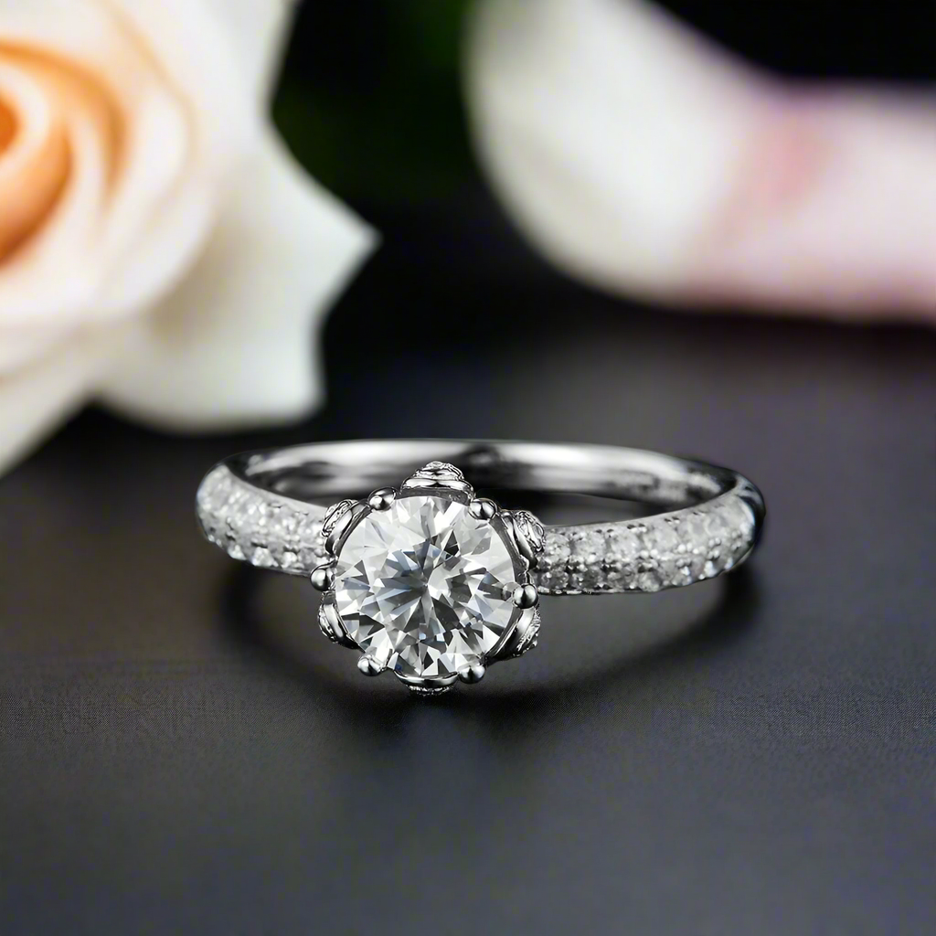 1ct D Color Diamond Vintage Engagement Ring-Black Diamonds New York