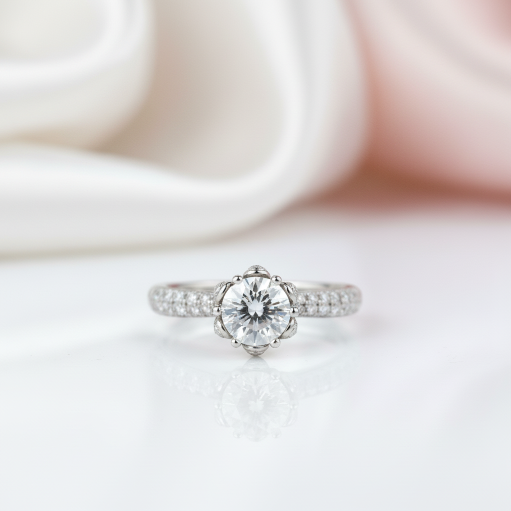 1ct D Color Diamond Option Vintage Engagement Ring-Black Diamonds New York