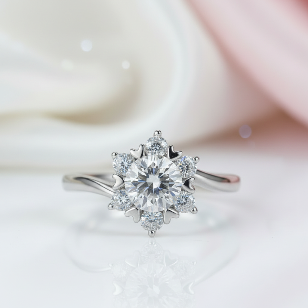 1ct D Color Round Diamond Option Snowflake Halo Engagement Ring-Black Diamonds New York