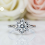 1ct D Color Round Diamond Snowflake Halo Engagement Ring-Black Diamonds New York