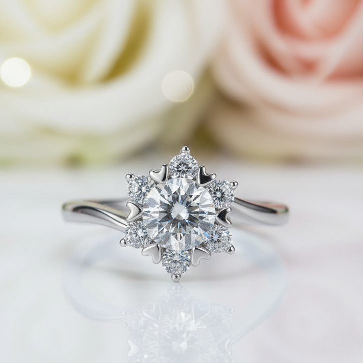 1ct D Color Round Diamond Snowflake Halo Engagement Ring-Black Diamonds New York