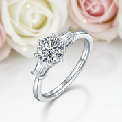 1Ct D Color Round Diamond W/ Tapered Baguette Engagement Ring-Black Diamonds New York