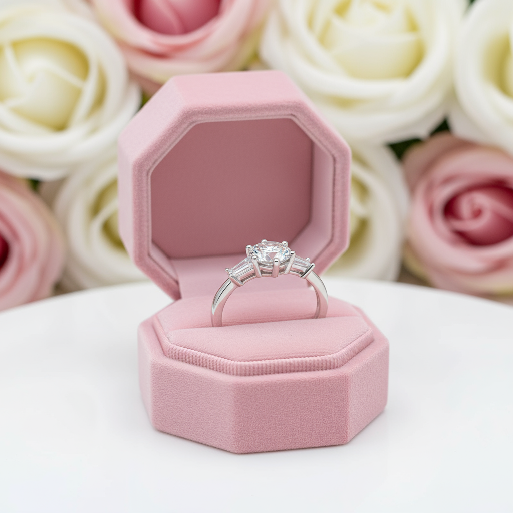 1Ct D Color Round Diamond W/ Tapered Baguette Engagement Ring-Black Diamonds New York