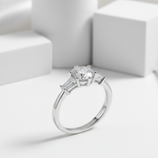 1Ct D Color Round Diamond W/ Tapered Baguette Engagement Ring-Black Diamonds New York