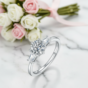 1Ct D Color Round Diamond Option W/ Tapered Baguette Engagement Ring-Black Diamonds New York