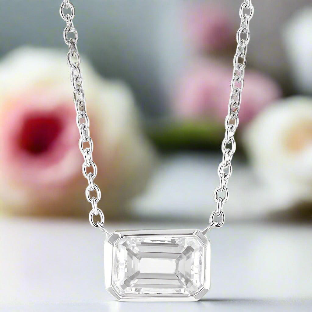 1.0 Ct Emerald Cut Diamond Pendant Necklace-Black Diamonds New York