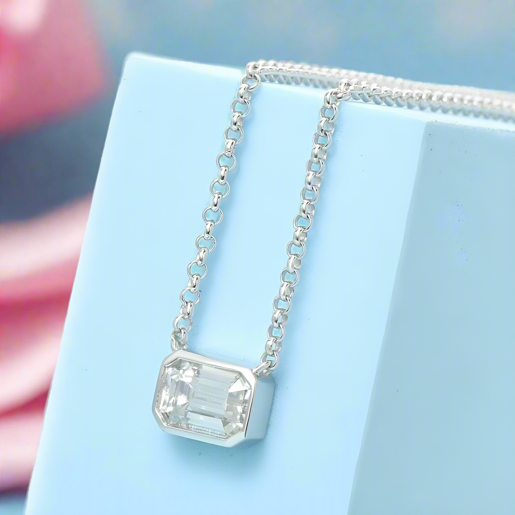 1.0 Ct Emerald Cut Diamond Pendant Necklace-Black Diamonds New York