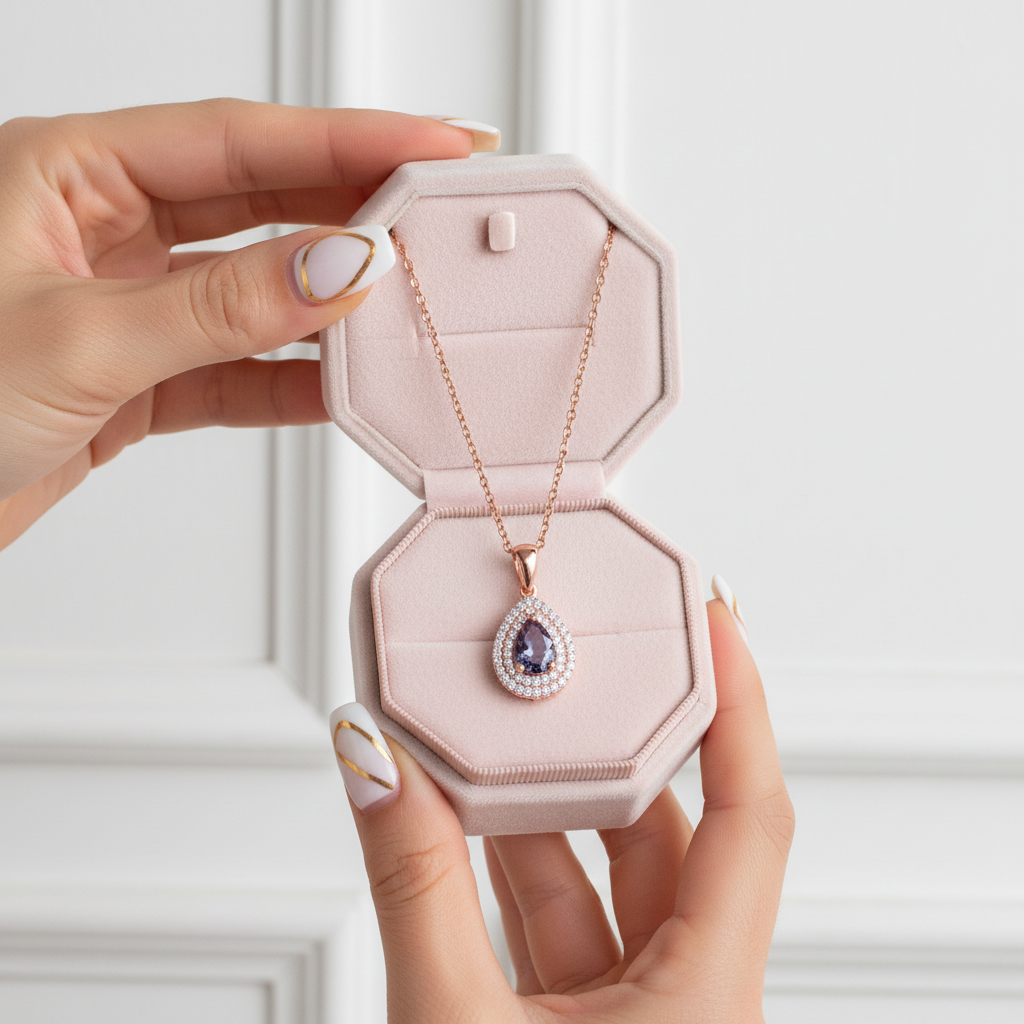 1.0 Ct Lab Alexandrite Pendant Necklace-Black Diamonds New York