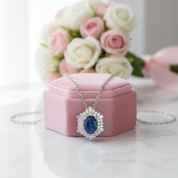1.0 Ct Oval Cut Lab Alexandrite Pendant Necklace-Black Diamonds New York