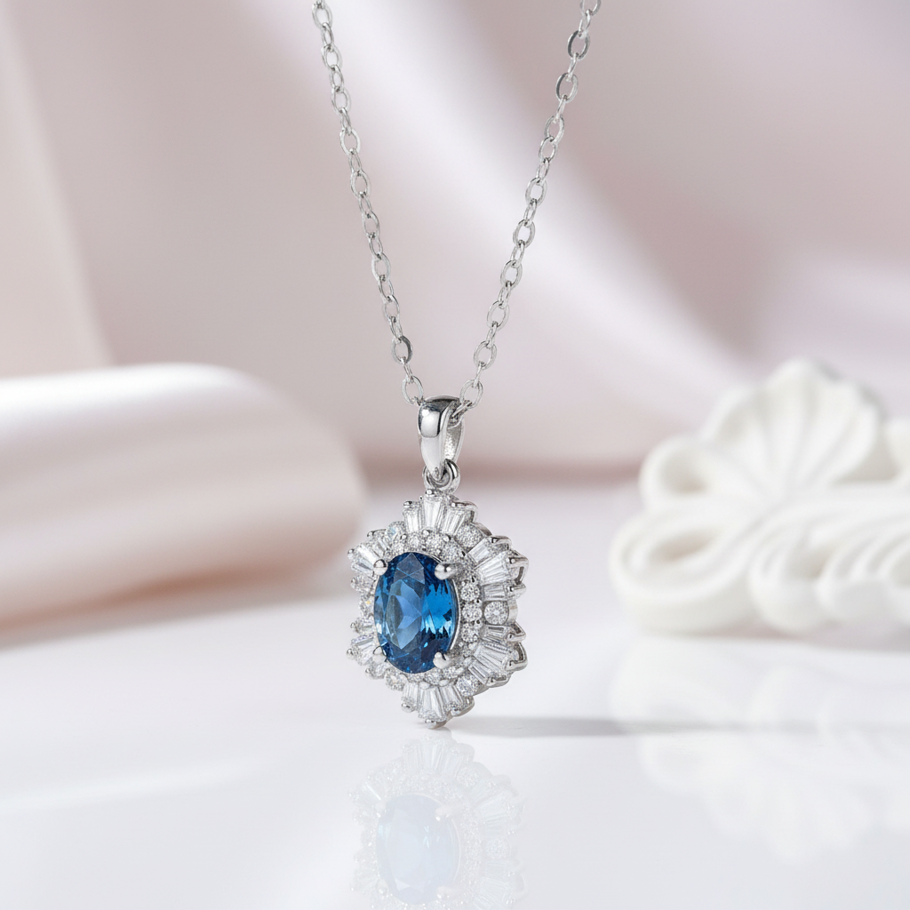 1.0 Ct Oval Cut Lab Alexandrite Pendant Necklace-Black Diamonds New York