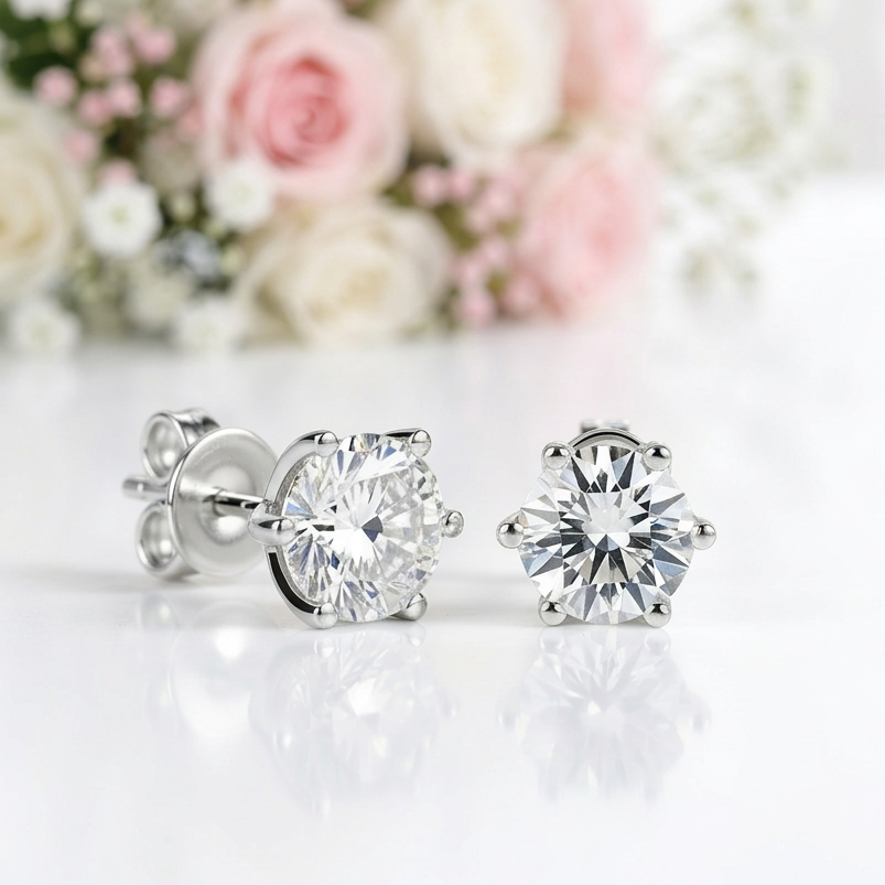 1ct Diamond Option 6 Claws Stud Earrings-Black Diamonds New York